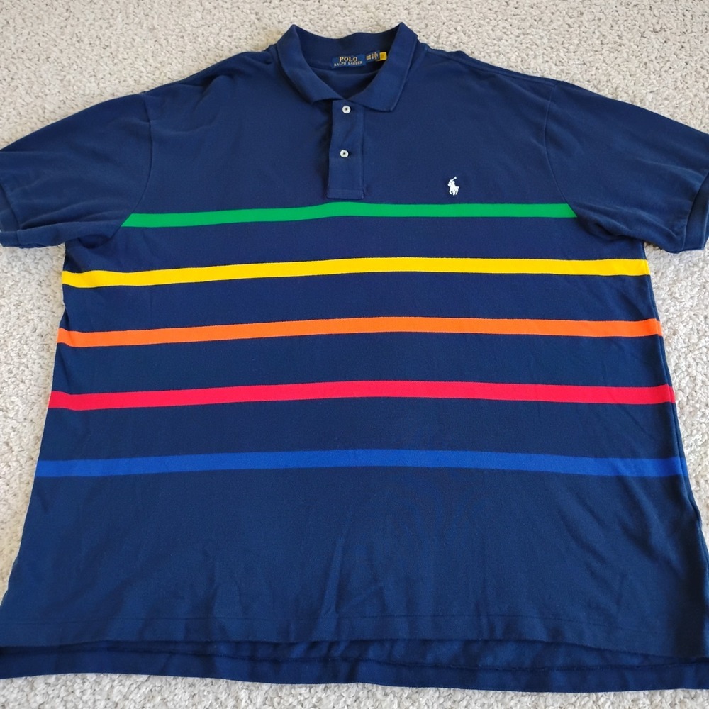 Polo Ralph Lauren Shirt Mens 3XB 3XL Blue Striped Rainbow Pony Designer Preppy